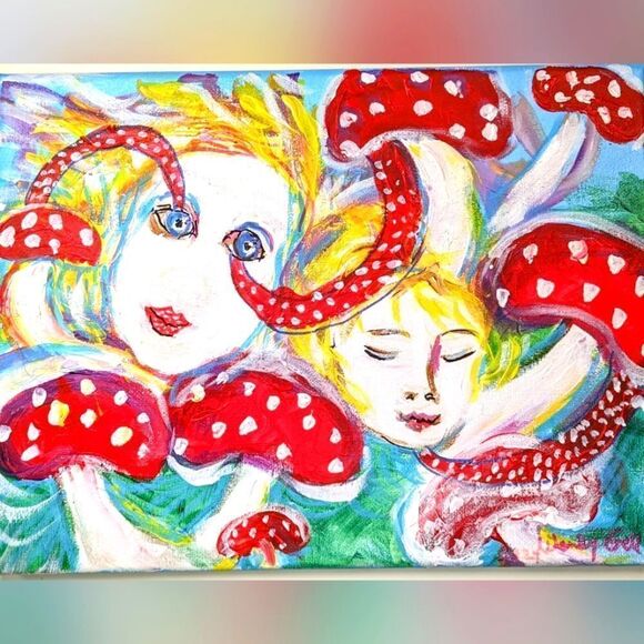 Wendy Gell art, painting angels and mushrooms. Pop art fun. - Picture 1 of 2
